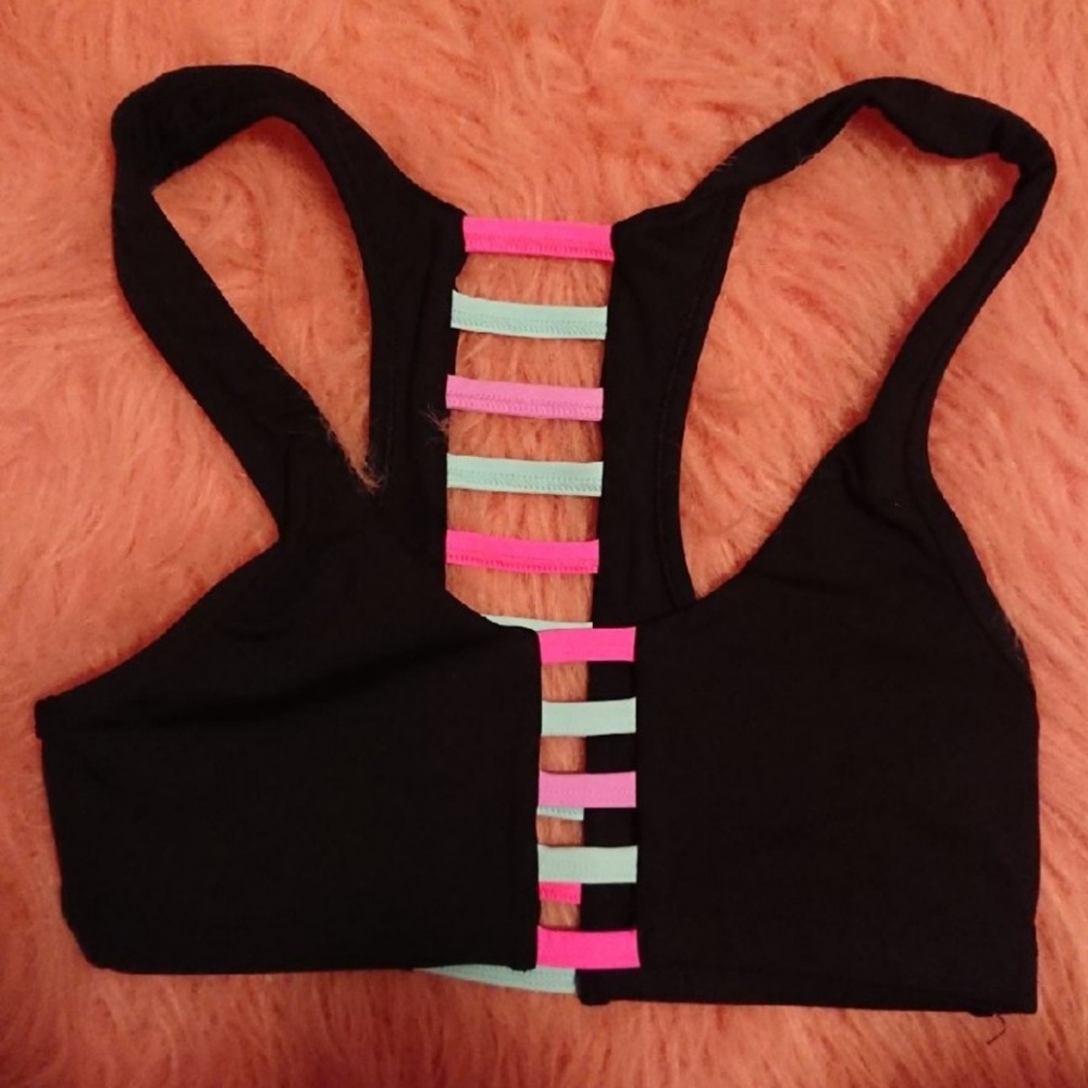 PINK strap sportsbra (S) black rainbow